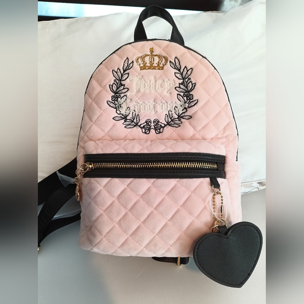 Juicy Couture Light Pink Quilted Backpack with Black Accents